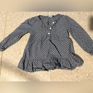 Carters polka dot denim ruffle long sleeve shirt, Size 3t